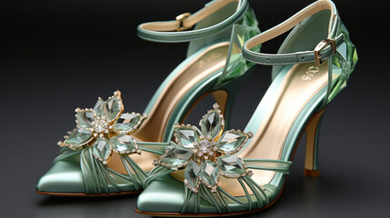 European and American style green high heels, generative ai