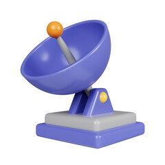 3d satellite dish. concept for signal moving communication and live broadcasting. icon isolated on purple background. 3d rendering illustration. Clipping path.