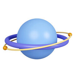 3d Planet Saturn, Jupiter, Uranus, Neptune, with ring around. icon isolated on purple background. 3d rendering illustration. Clipping path.