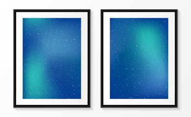 A framed outerspace photo to hang on the wall. Abstract wall arts. Poster template set. Home decoration pictures. Gradient background. Vector illustration.