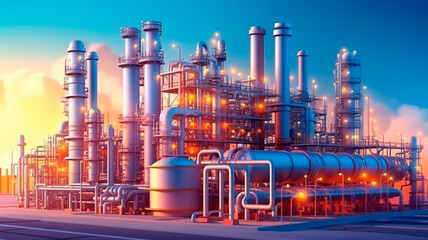 Obraz premium Industry pipeline transport petrochemical, gas and oil processing, furnace factory line, rack of heat chemical manufacturing. Generative AI
