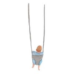 Children.Boy.Kid on a swing. Boy on a swing. Child on outside walk.Watercolor clipart isolated on white background.