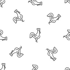 Grey line French rooster icon isolated seamless pattern on white background. Vector