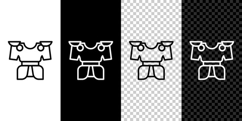 Set line Body armor icon isolated on black and white, transparent background. Vector