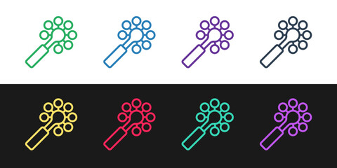 Set line Rattle baby toy icon isolated on black and white background. Beanbag sign. Vector