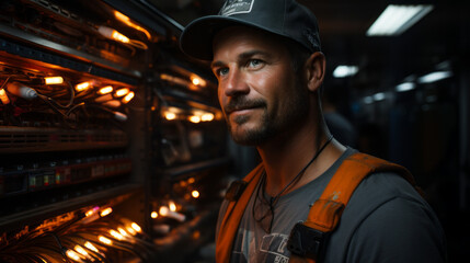 Portrait of man in orange reflexive vest, generative ai