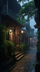 Fototapeta na wymiar chinese street at night, generative ai