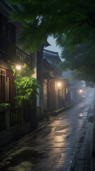 Fototapeta na wymiar chinese street at night, generative ai