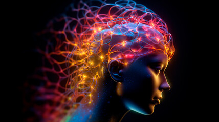 Obraz premium Neural connection, bright lights. Generative AI