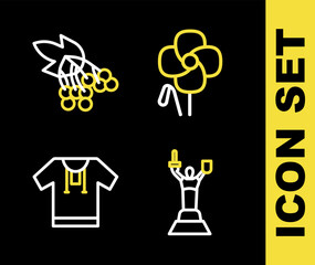 Set line Poppy flower, Mother Motherland monument, Embroidered shirt and Branch viburnum icon. Vector