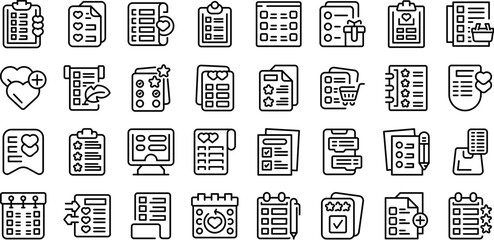 Naklejka na ściany i meble Wish list icons set outline vector. Post winter. Holiday paper