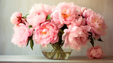 Pastel pink peonies, wedding, Easter, Mother's day, vintage style. Generative AI