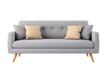 Gray Scandinavian sofa style isolated. Png furniture elements for interior design. 
