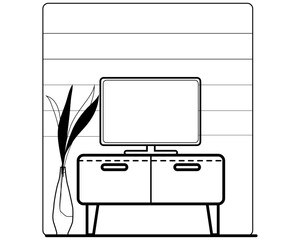 TV and table ,business concepts for the construction sector that feature flat designs and line art icons.