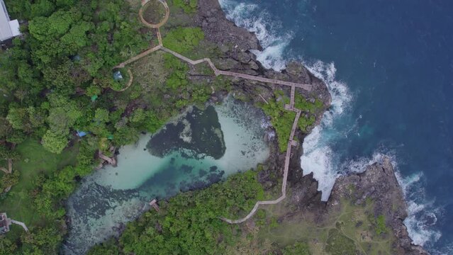 Top down of weekuri lagoon with no people at Sumba Indonesia, aerial