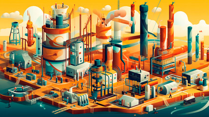 Petroleum Production and Refining Illustration - Ideal for Business and Finance-themed Designs. Generative AI