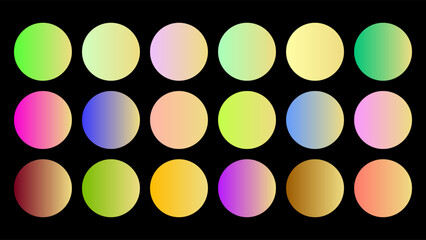 Colorful Flax Color Shade Linear Gradient Palette Swatches Web Kit Circles Template Set.