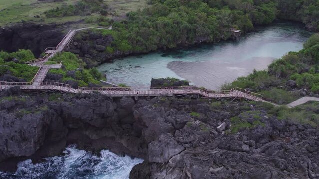 Aerial View of Nature Landscapes at Weekuri Lagoon Sumba with no people at sunrise