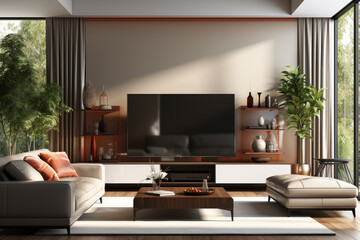 Generative ai illustration of Luxury beige wall minimal living room