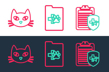 Set line Clinical record pet, Cat and icon. Vector