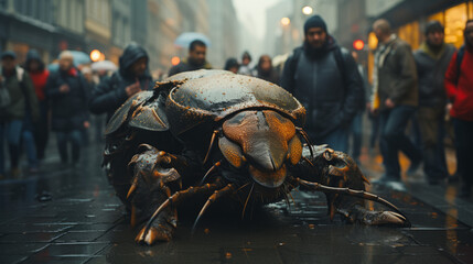 Futuristic looking bug in a city, generative ai