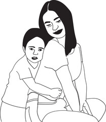 Mother With Kid Line Art