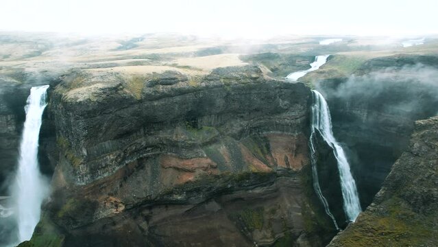 Haifoss and Granni waterfalls in Fossa river, Iceland