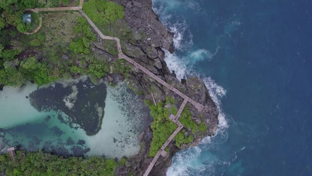 Top down shot of Waikuri Lagoon with no people at Sumba Indonesia, aerial