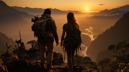 silhouette of a couple in the mountains, generative ai