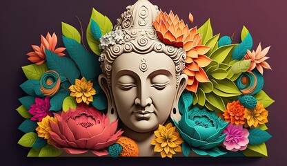 beautiful buddha in 3d floral background ai generated