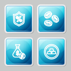 Set line Loan percent, Coin money with dollar, Money bag and Gold bars icon. Vector