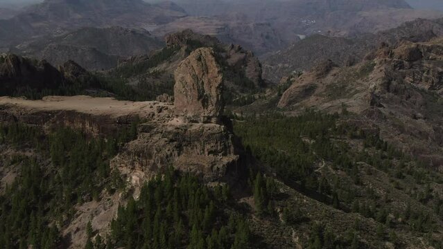 Roque Nublo, Gran Canaria: Wonderful aerial view during sunset of Roque Nublo on the island of Gran Canaria. Municipality of Tejada.