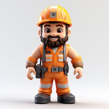 3d cheerful construction worker in hard hat, 3d worker