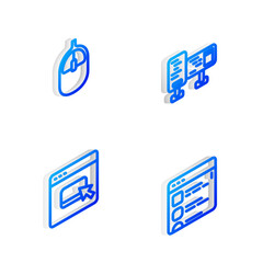 Set Isometric line Computer monitor screen, mouse, Browser files and icon. Vector
