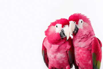 Fototapeta premium Two pink parrots are sitting next to each other, hugging and kissing, Generative AI, generative artificial intelligence