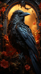 Fototapeta premium Raven with ship in background, generative ai