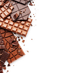 Border of chocolate bar isolated on white background