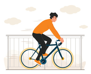 flat vector man riding a bicycle 