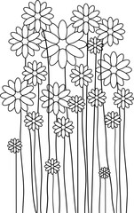 Flowers Line Art. Hand Draw Bouquet of Flowers Outline Illustration. Flowers Outline. Flowers Outline Illustration. Flowers Outline Isolated on White Background. Elements for design.