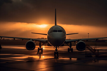 Fototapeta na wymiar airplane in the sunset. 