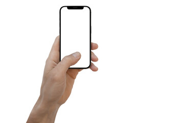 phone iphone in a hand on a transparent background in PNG format