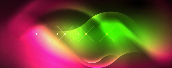 Neon glowing waves, magic energy space light concept, abstract background wallpaper design