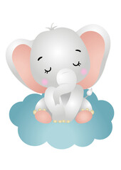 Obraz na płótnie Canvas Cute elephant sitting on blue cloud