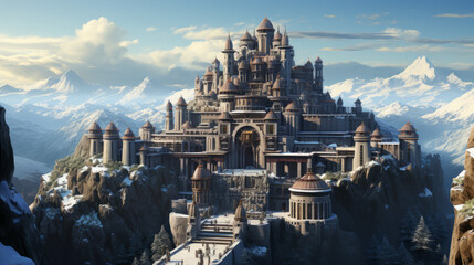 Fototapeta premium landscape with church, air temple from fantasy, generative ai