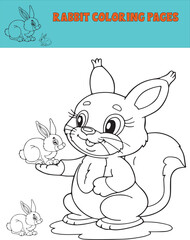 Obraz na płótnie Canvas Happy baby and mom rabbit coloring pages, vector animal cartoon images 