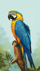 Fototapeta premium blue and yellow macaw ara, colorful parrot, generative ai
