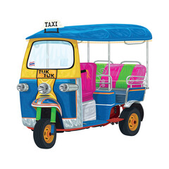 Tuk tuk car in Bangkok of Thailand from multicolored vector paints EPS format painting style. Paint splatter abstract color illustration artwork.