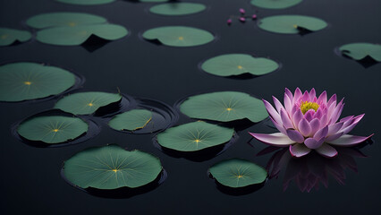 Lotus flower on the dark water with lotus leaf background.