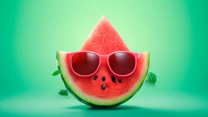 When on vacation, take it easy. A creative watermelon wearing sunglasses on a bright background. Generative AI