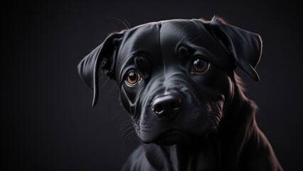 Studio portrait of a cute black puppy on a black background.